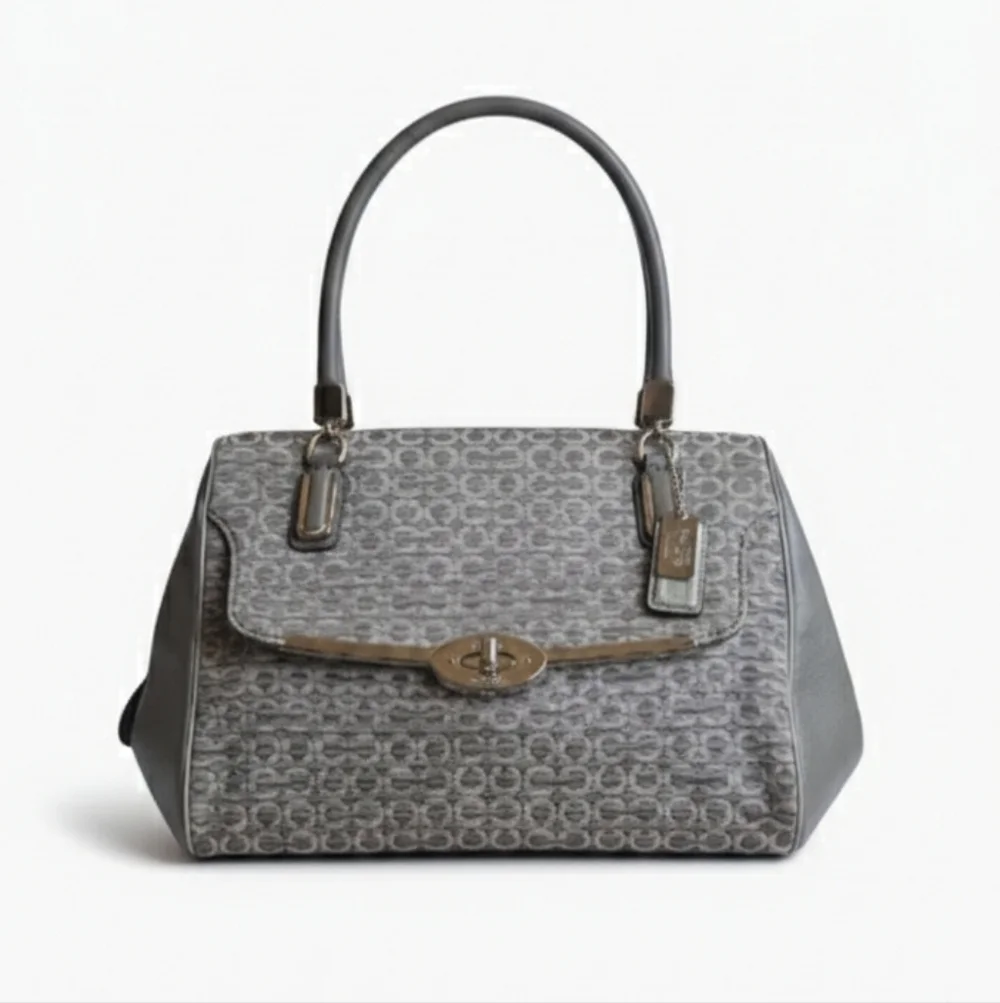 COACH NWOT 2013 Gray Signature Logo Jacquard & Leather MADELINE Crossbody Bag